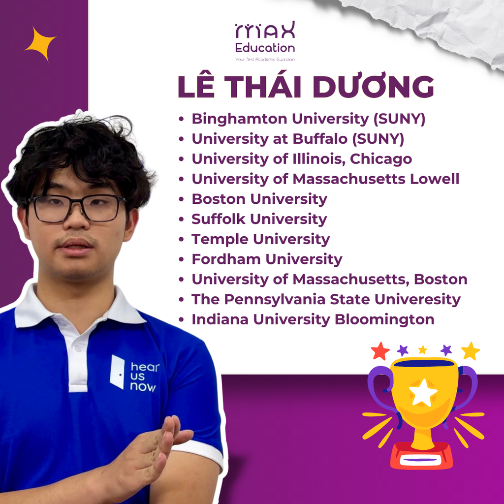 Học sinh MAX Education Lê Thái Dương — đậu Binghamton University (SUNY)