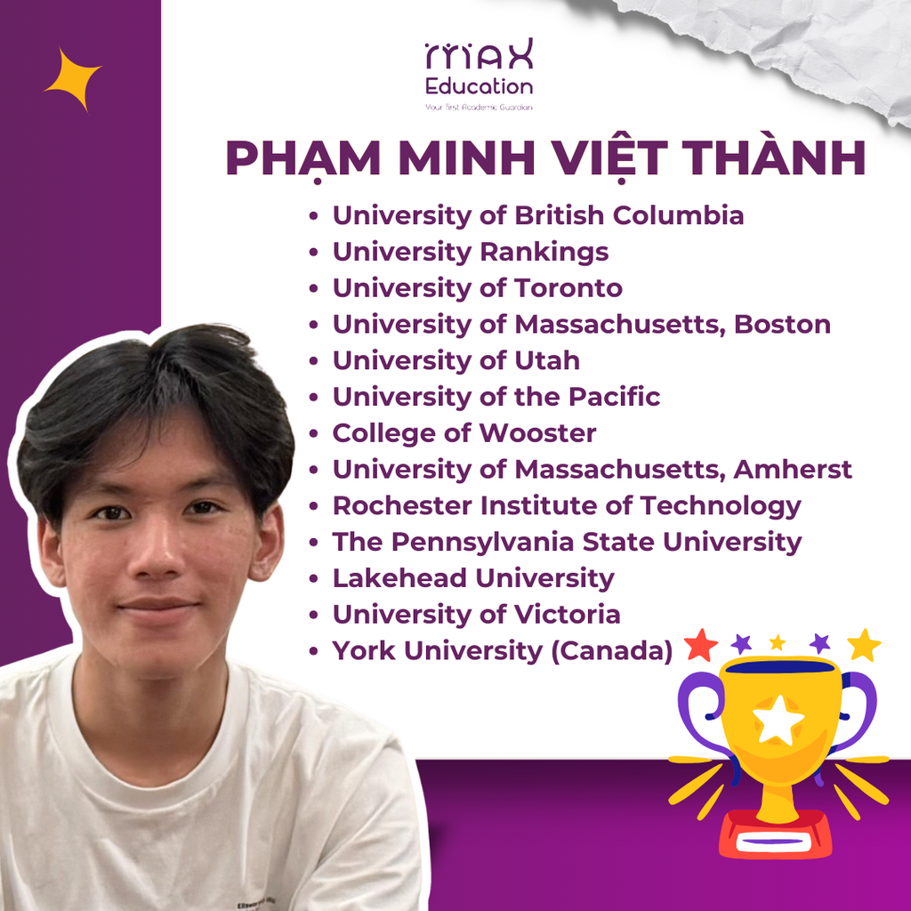 Học sinh MAX Education Phạm Minh Việt Thành — đậu University of British Columbia