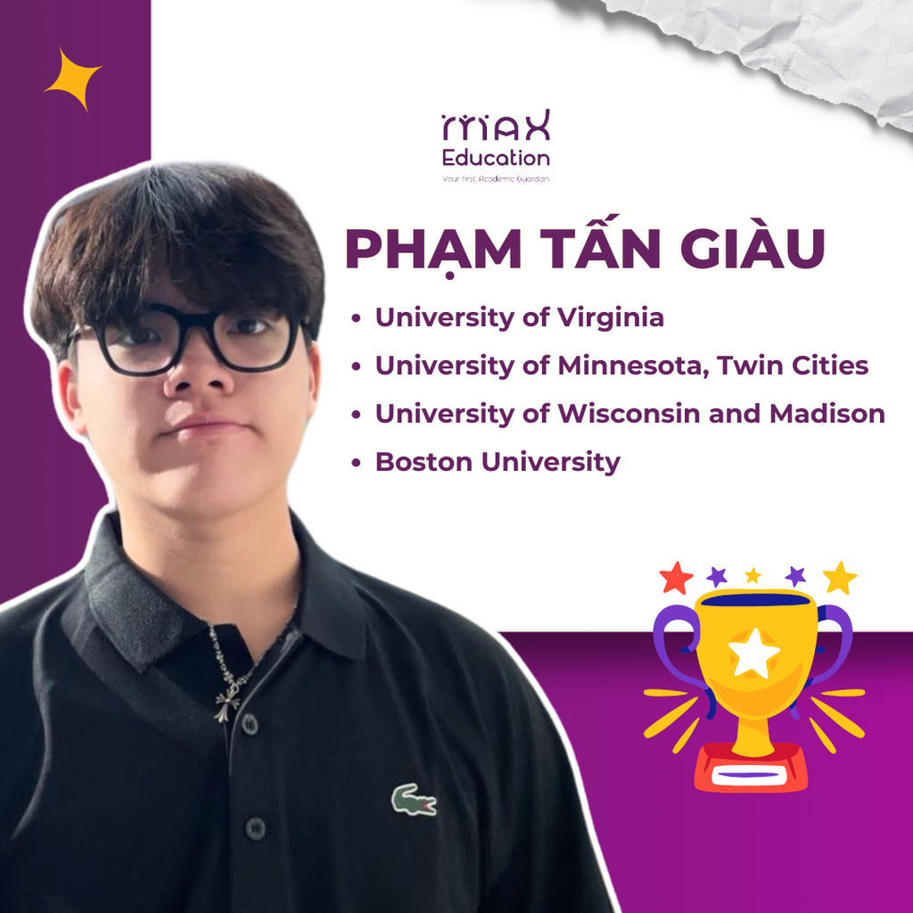 Học sinh MAX Education Phạm Tấn Giàu — đậu University of Virginia